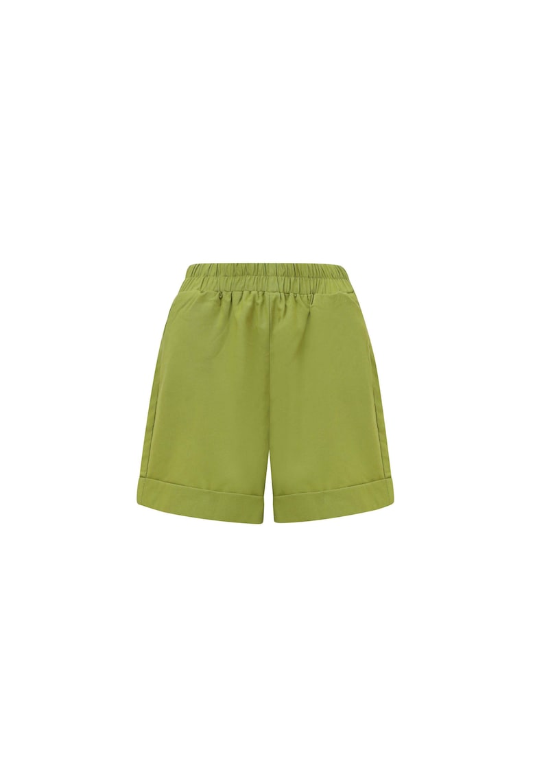 Pantaloni scurti din amestec de in cu talie elastica - Verde lime