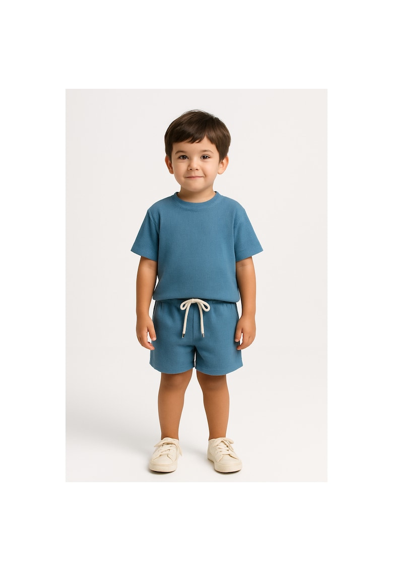 Set de tricou uni si pantaloni scurti cu snur - 2 piese