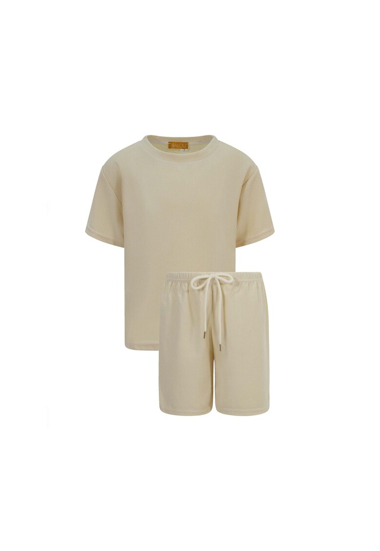 Set de tricou uni si pantaloni scurti cu snur - 2 piese - Maro camel