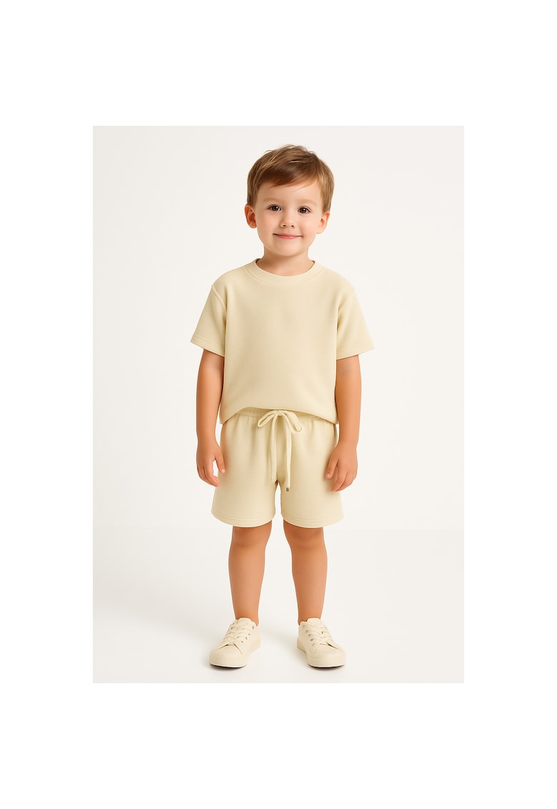 Set de tricou uni si pantaloni scurti cu snur - 2 piese