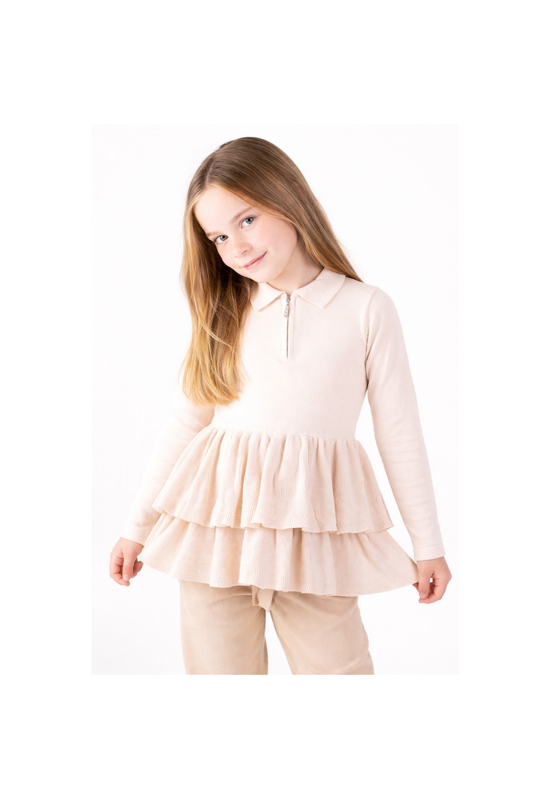 Bluza polo cu garnituri cu volane - Maro camel