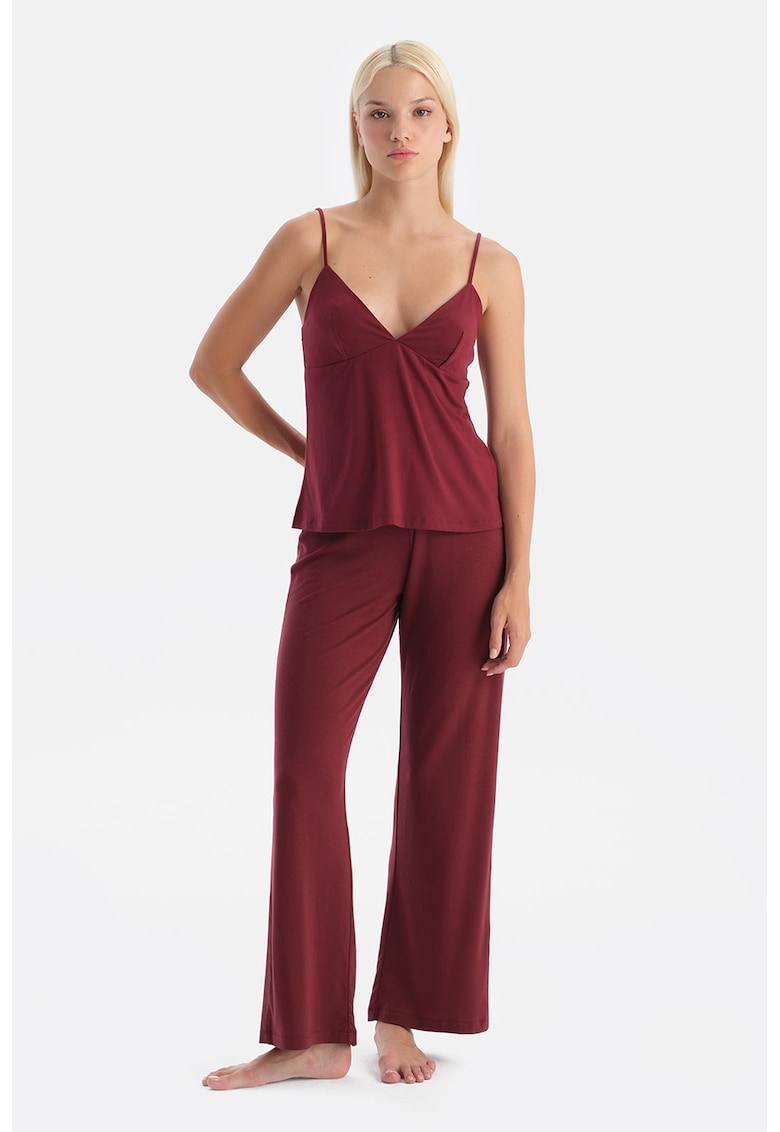 Pantaloni din amestec de lyocell cu croiala dreapta