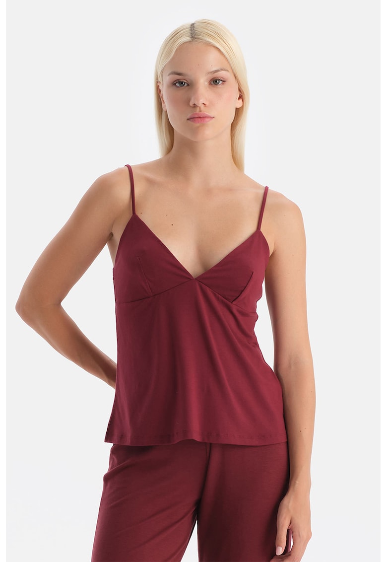 Top din amestec de lyocell cu decolteu in V si bretele ajustabile