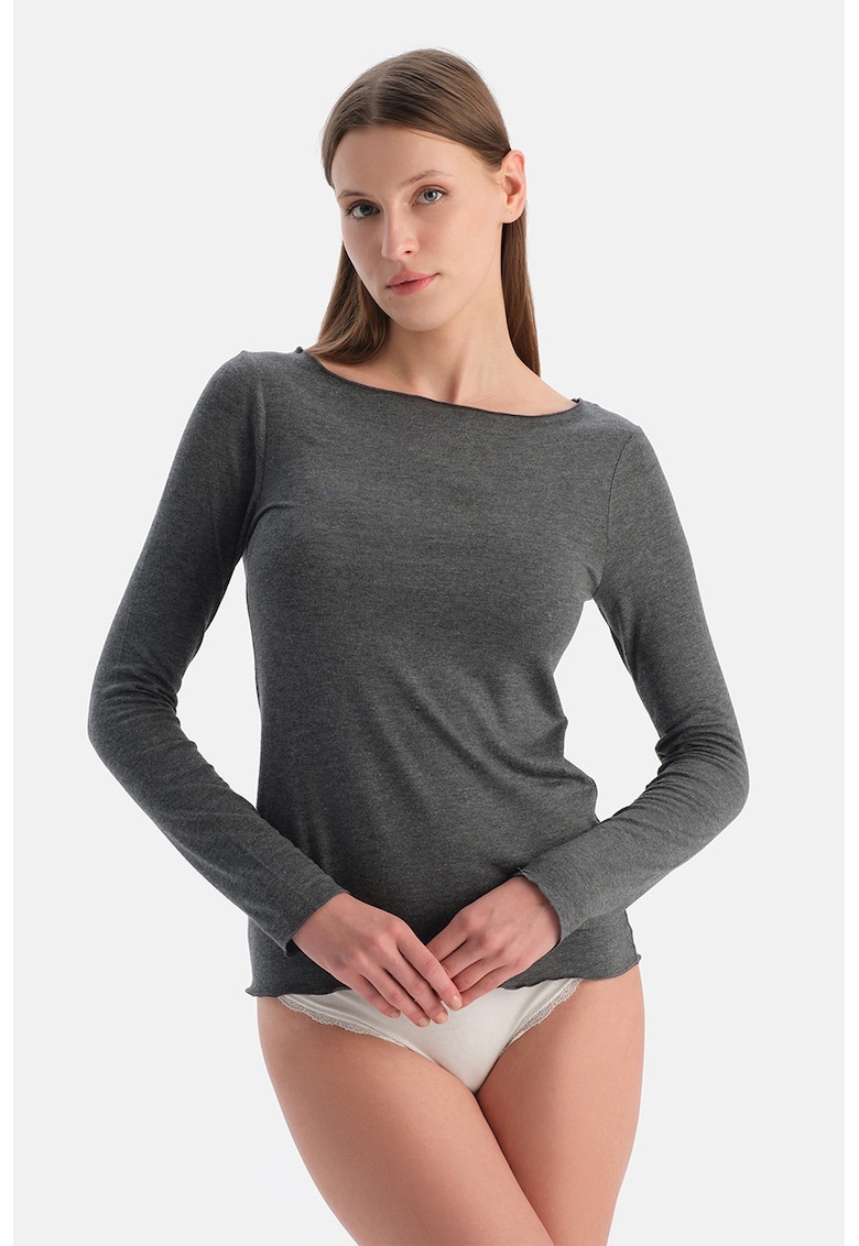 Bluza de casa din amestec de modal si casmir cu decolteu barcuta