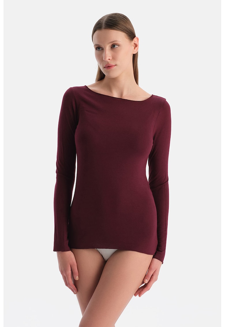 Bluza de casa din amestec de modal si casmir cu decolteu barcuta