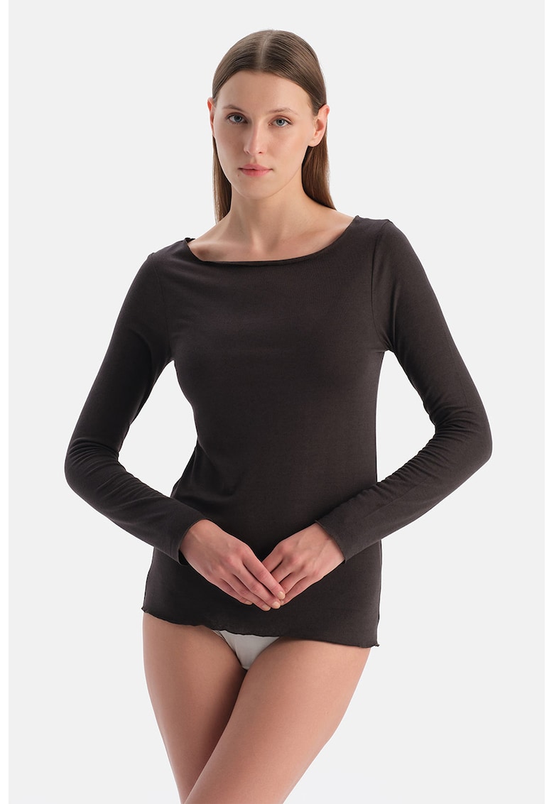 Bluza de casa din amestec de modal si casmir cu decolteu barcuta