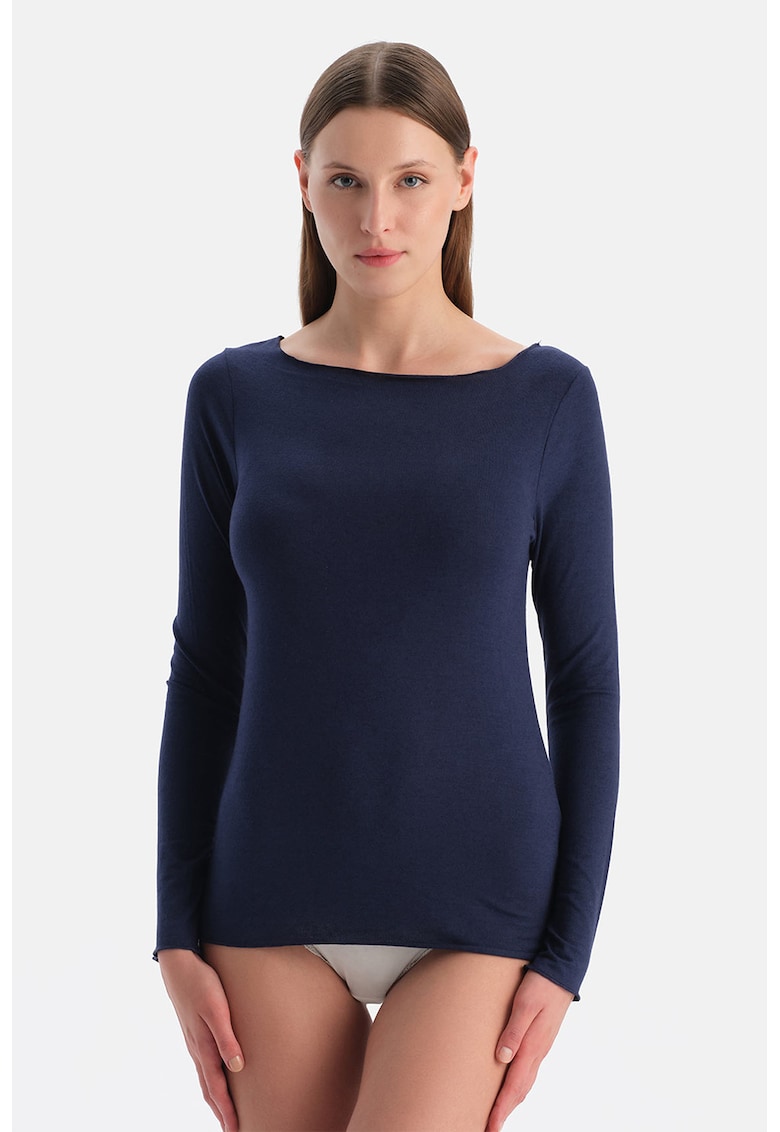 Bluza de casa din amestec de modal si casmir cu decolteu barcuta