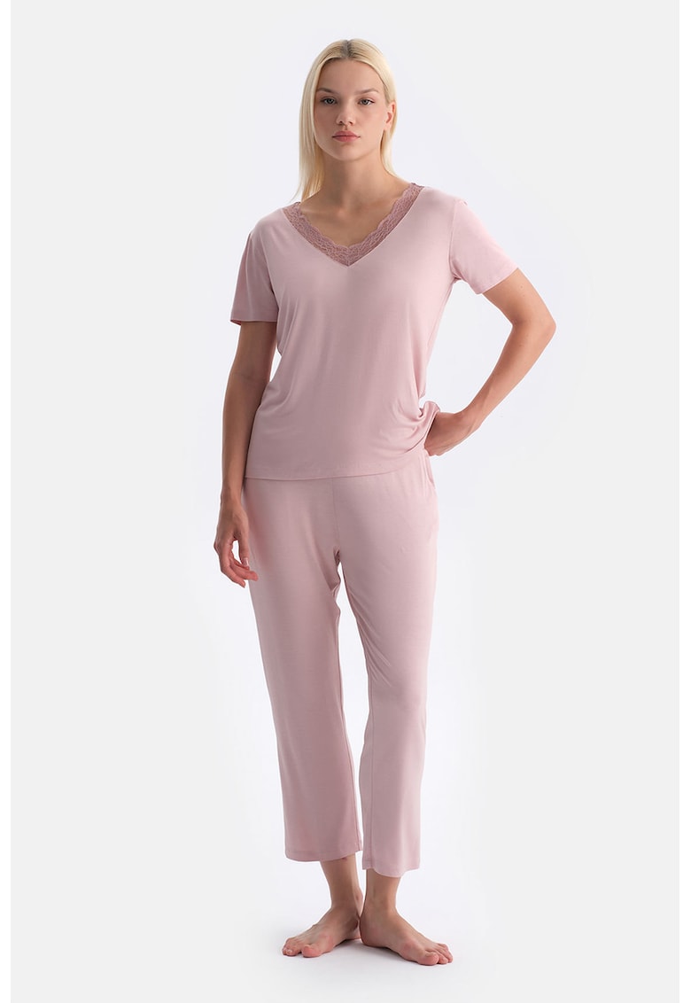 Pijama slim fit cu model uni