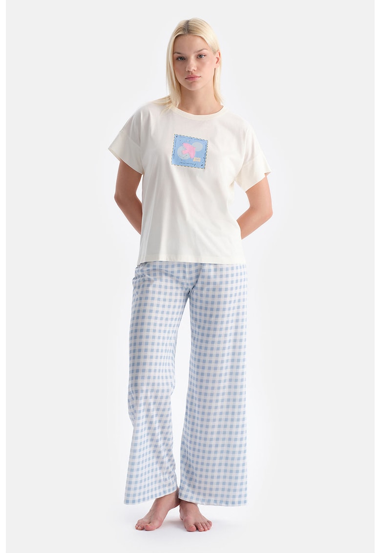 Pijama cu imprimeu si maneci scurte