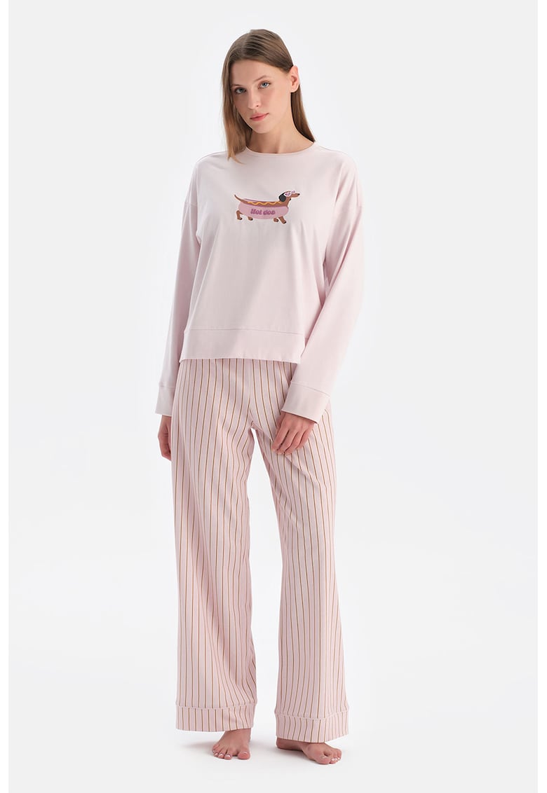 Pijama cu decolteu la baza gatului - din bumbac