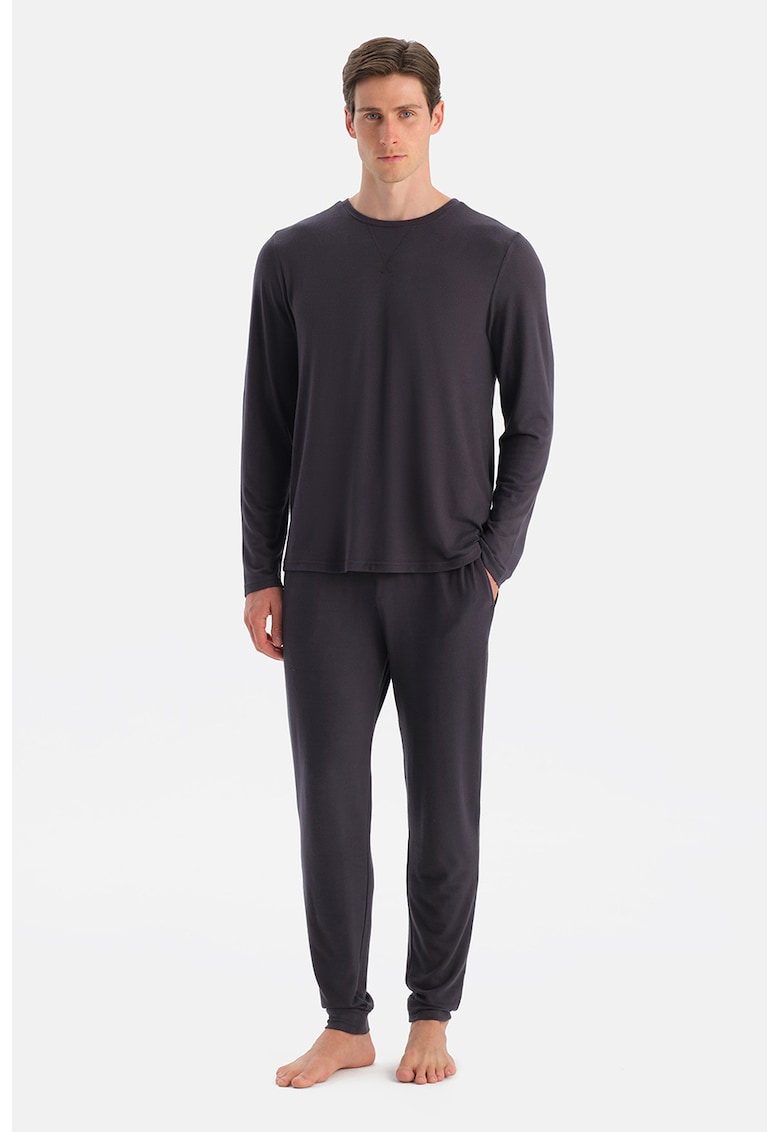 Pijama uni cu decolteu la baza gatului - Gri antracit