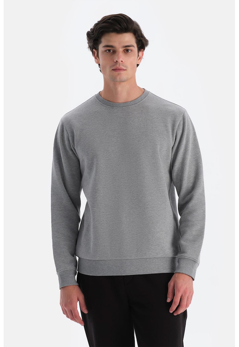 Bluza de trening cu decolteu la baza gatului si margini striate - Negru/Gri deschis