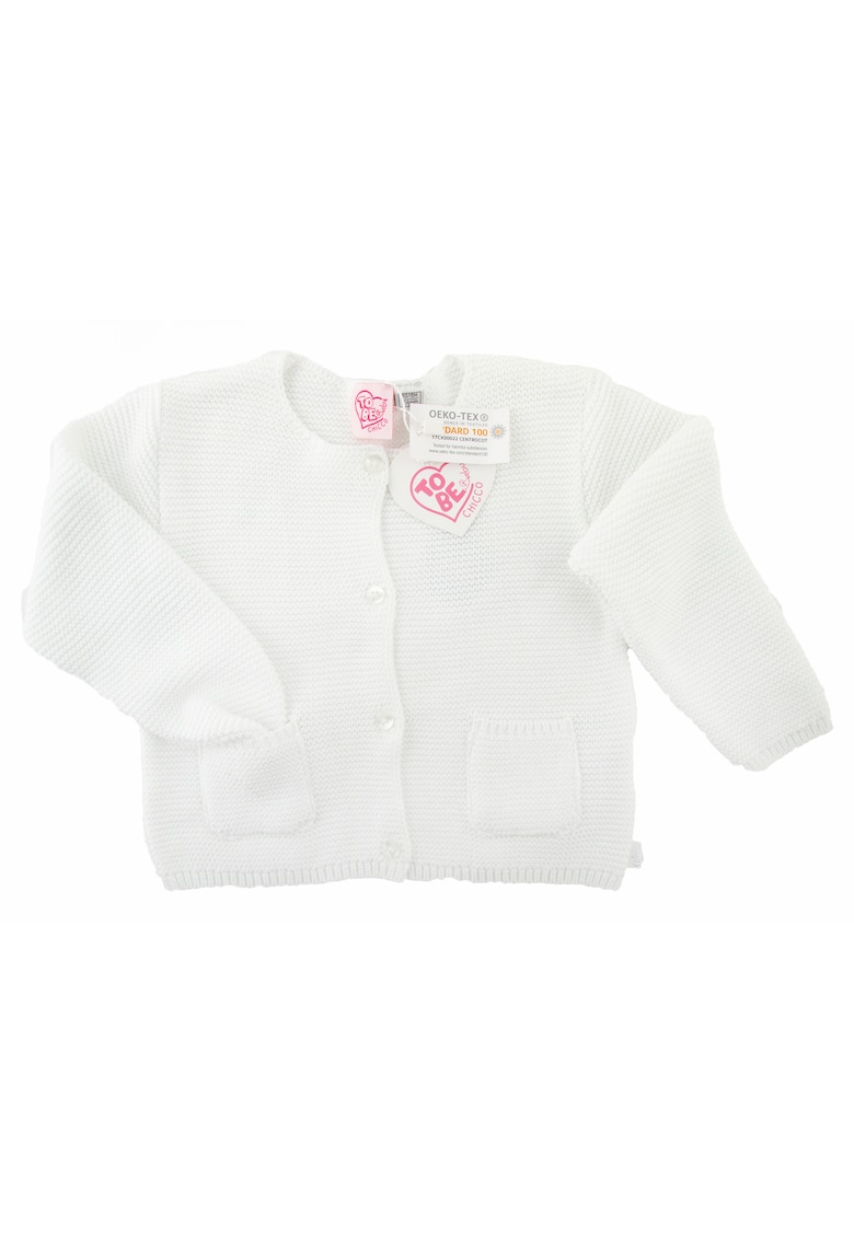 Cardigan din bumbac alb cu fermoar pentru fete - marimea 80