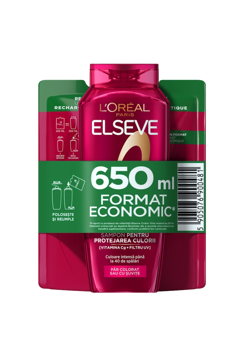 Set pentru protejarea culorii  Elseve Color Vive pentru par vopsit - format economic: Sampon Elseve Color Vive - 400 ml + Rezerva ECO Sampon Elseve Color Vive - 250 ml