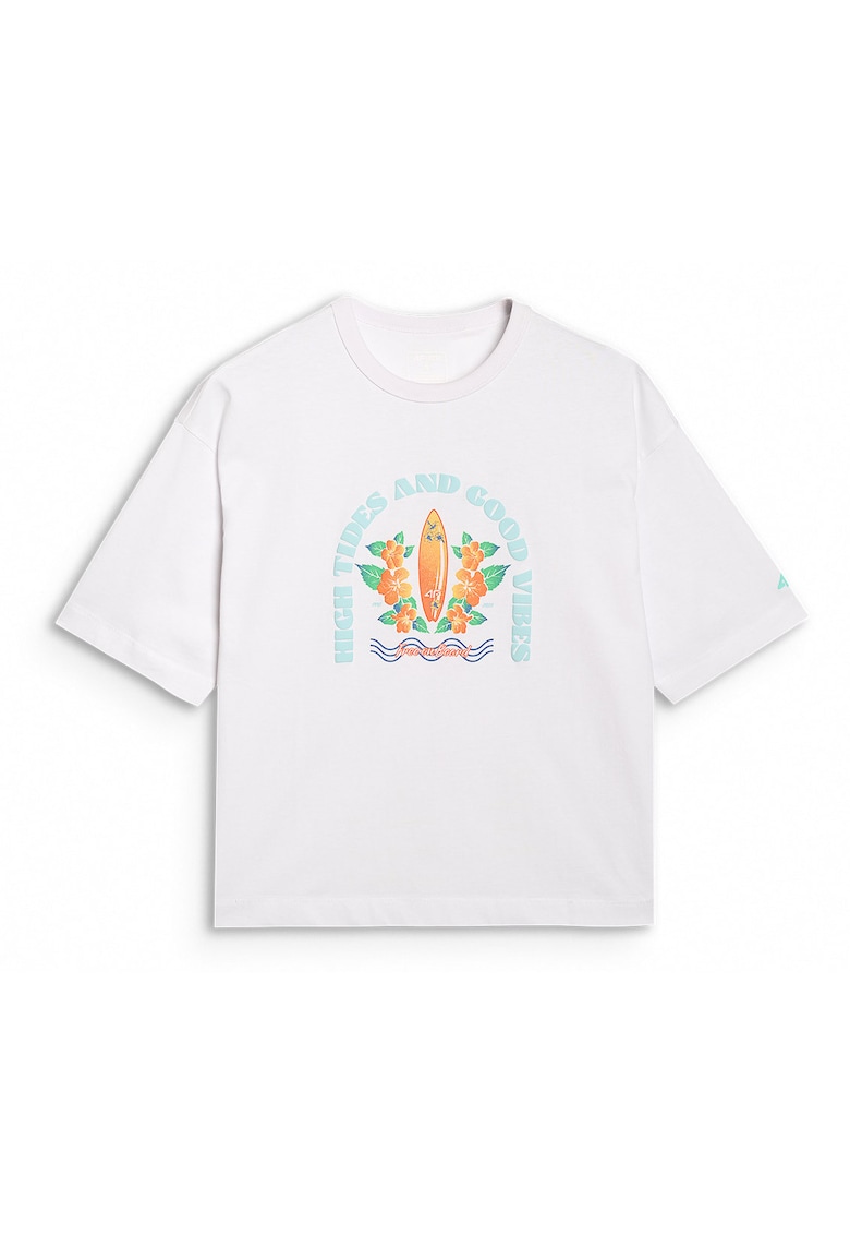 Tricou Oversize Alb - 100% Bumbac - ""High Tides and Good Vibes