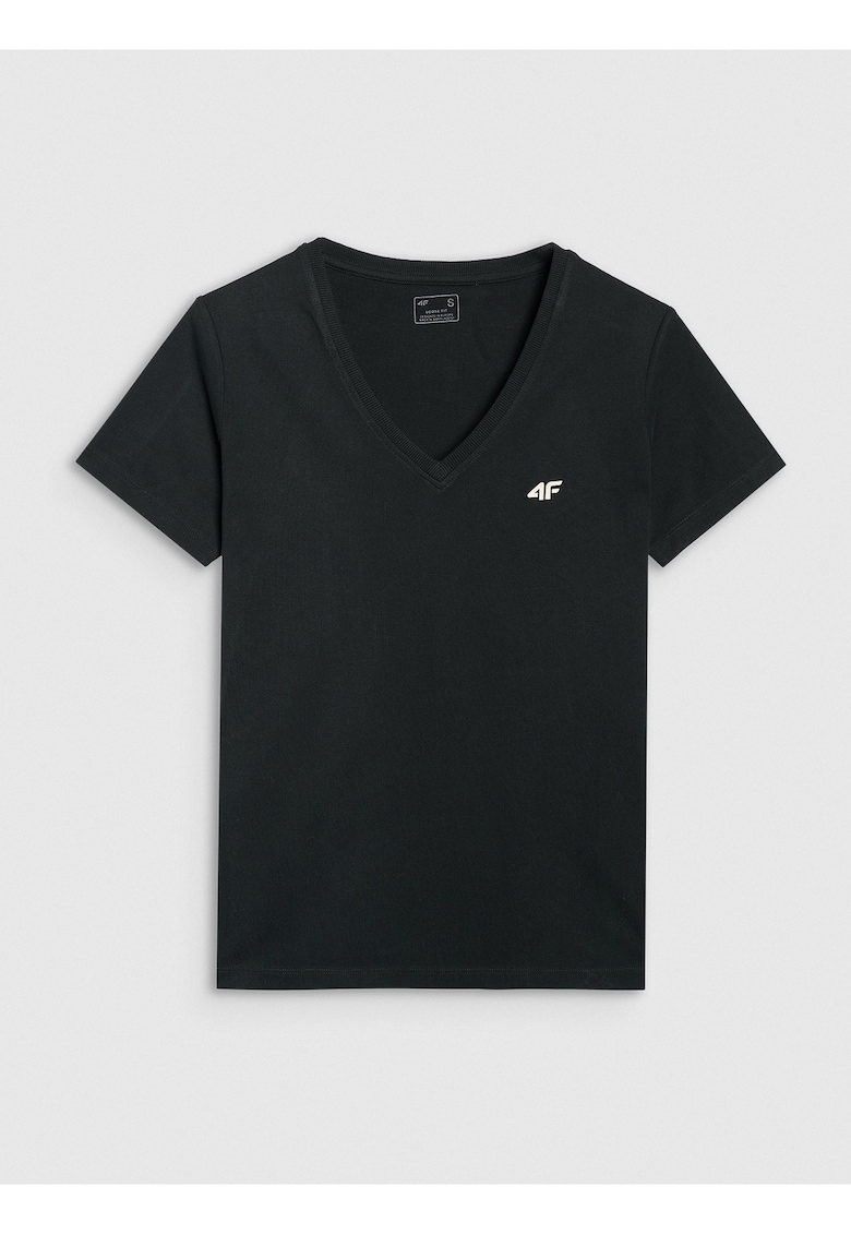 Tricou dama oversize - negru - bumbac 100% - maneci cazute - decolteu V -