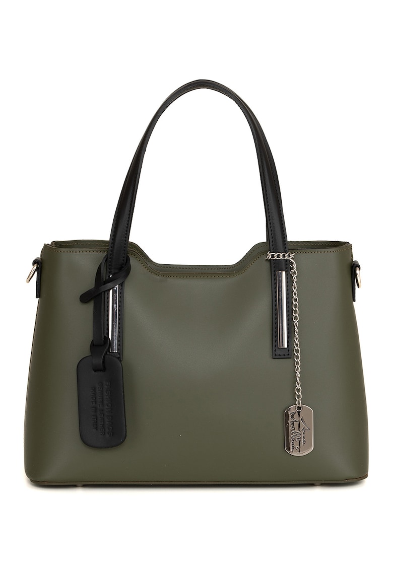 Geanta din piele cu bareta de umar si accesoriu logo Dalila
