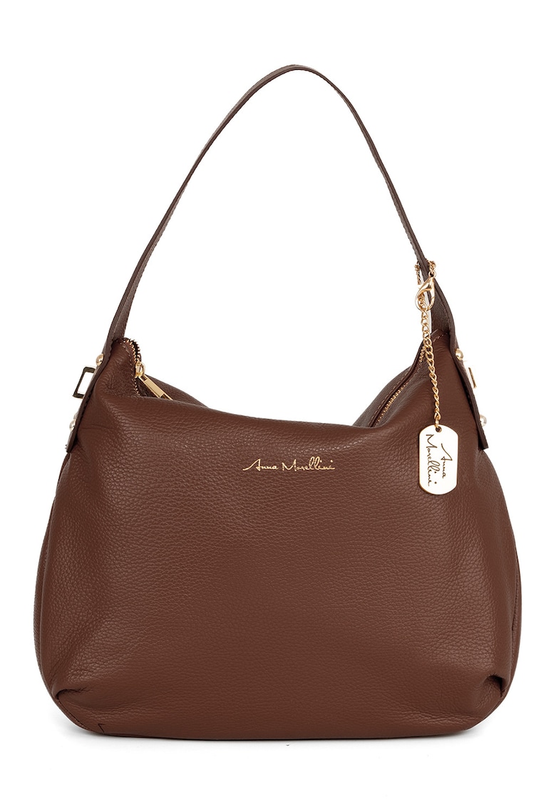 Geanta din piele cu bareta aditionala de umar - Maro scortisoara