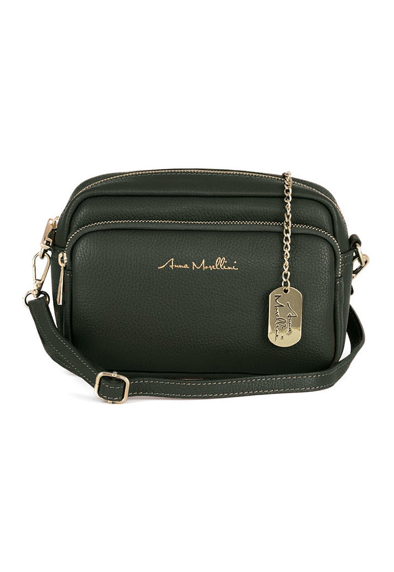 Geanta crossbody din piele cu buzunare frontal cu fermoar