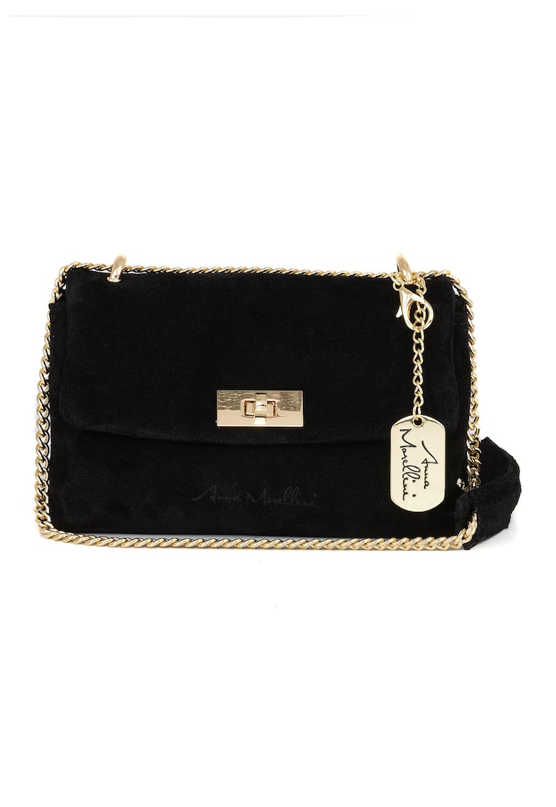 Geanta crossbody de piele intoarsa cu bareta din lant