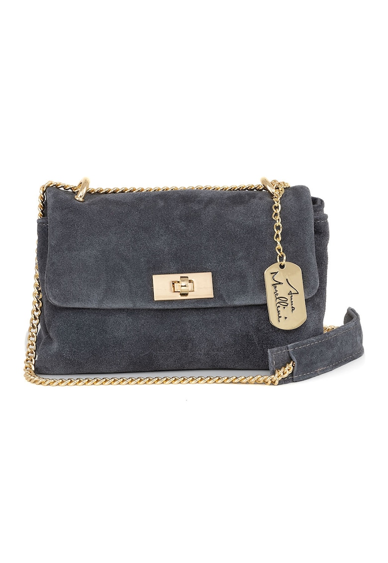 Geanta crossbody de piele intoarsa cu bareta din lant