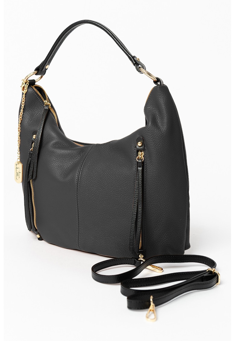 Geanta de piele cu bareta de umar si accesoriu logo