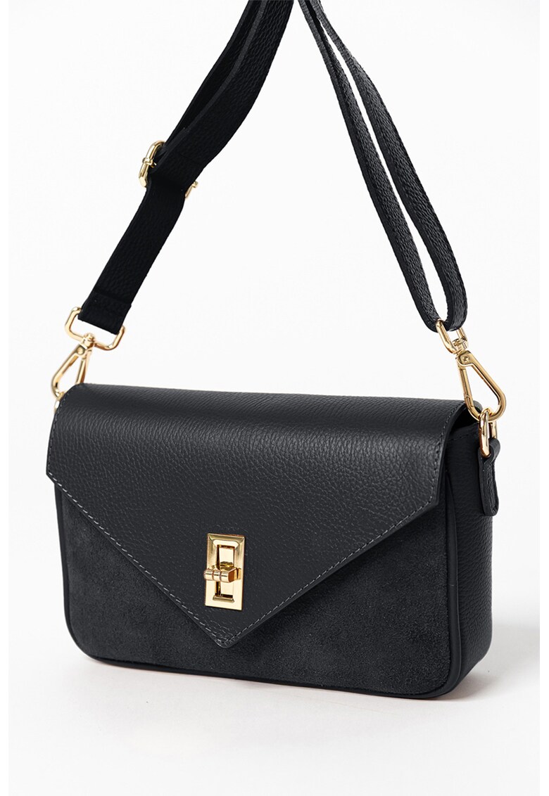 Geanta crossbody de piele cu clapa - Negru