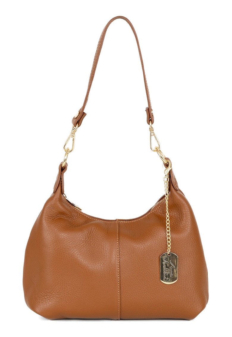 Geanta de piele cu bareta detasabila de umar - Maro scortisoara