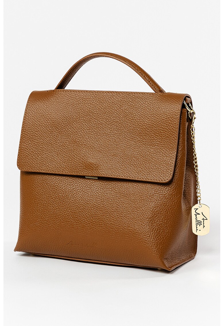 Geanta de piele cu bareta detasabila - Maro scortisoara