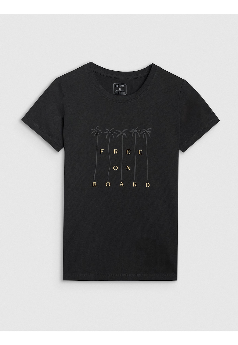 Tricou Femei Negru Bumbac Imprimeu Hawaiian - Sportstyle - Negru