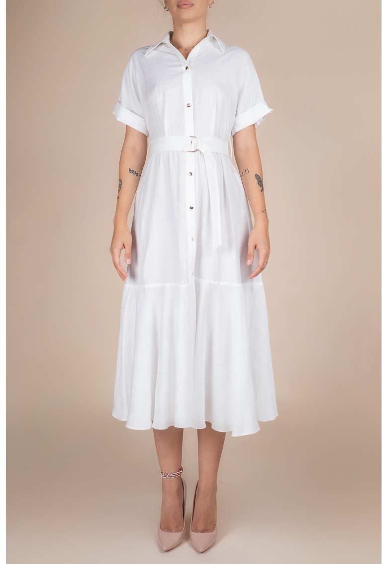 Rochie camasa midi cu volan si cordon