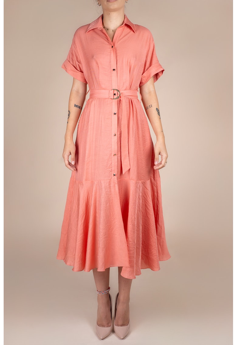 Rochie camasa midi cu volan si cordon