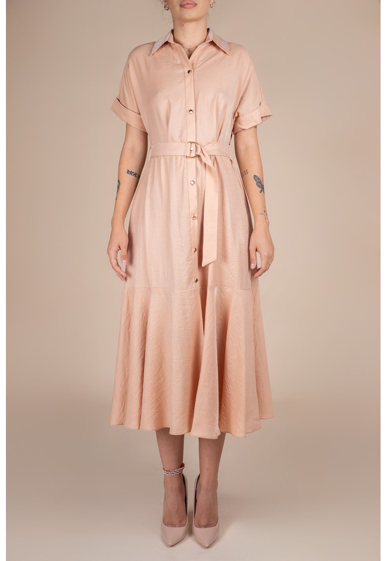 Rochie camasa midi cu volan si cordon