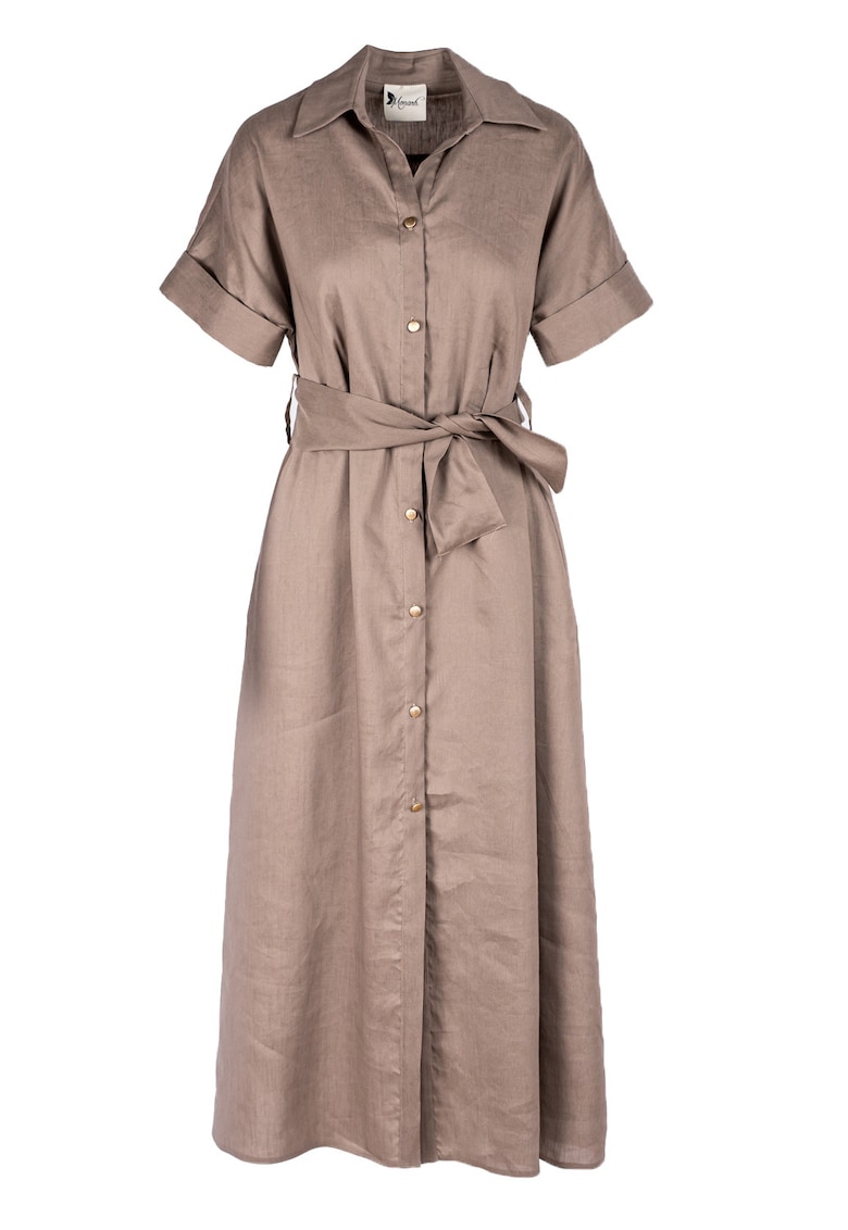 Rochie camasa midi cu buzunare si cordon
