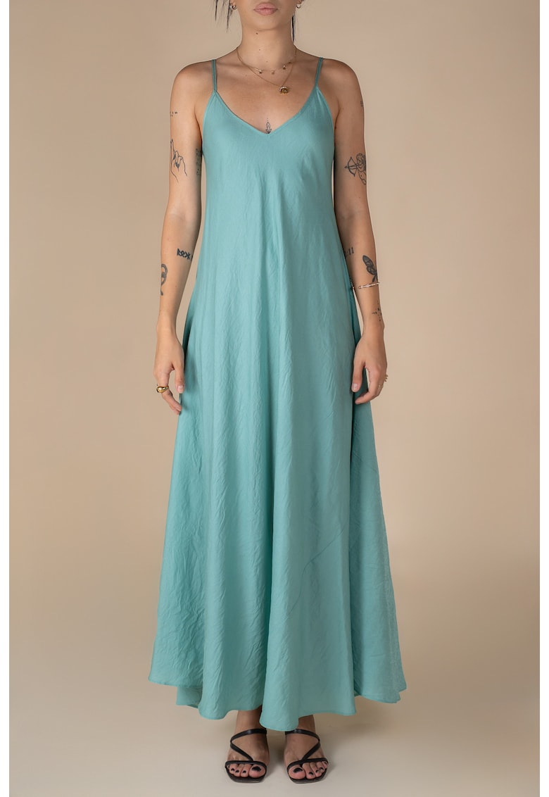 Rochie lunga A line din in Aqua