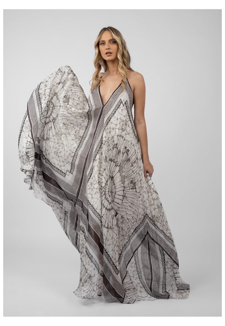 Rochie lunga din matase cu imprimeu grafic