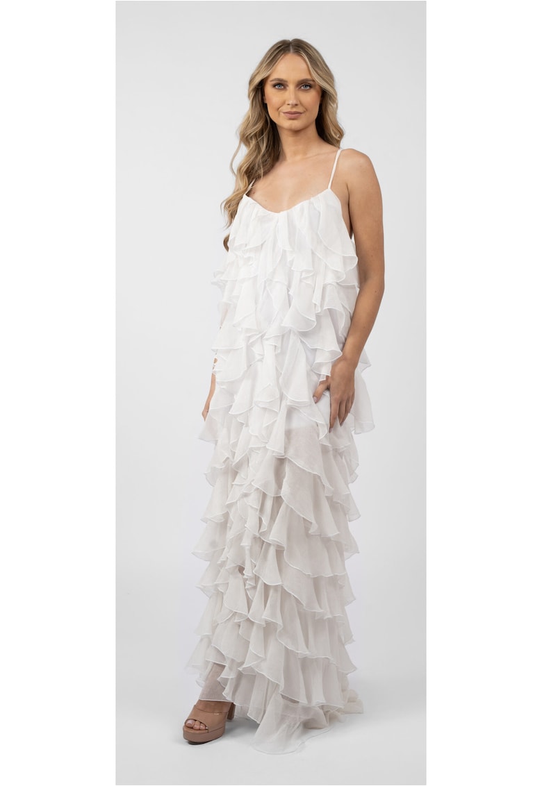 Rochie maxi Lucky cu volane din amestec de matase