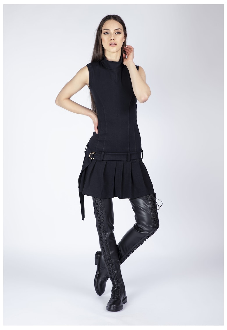 Rochie mini din bumbac cu pliseuri