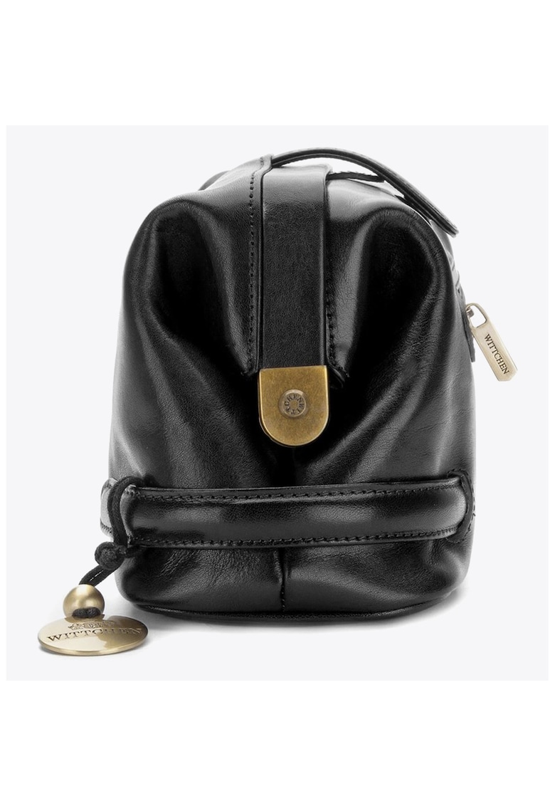 Kosmetice geanta din piele naturala - 2 buzunare cu fermoar - neagra - 16x27x11cm