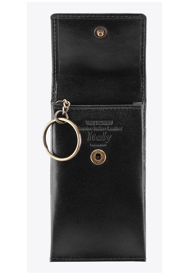 Etui pentru chei piele naturala - 2 buzunare - 11x6.5cm - negru