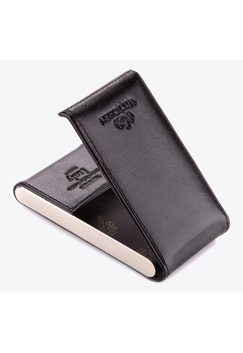 Etui pentru carti de vizita piele naturala - inchidere cu magnet - negru