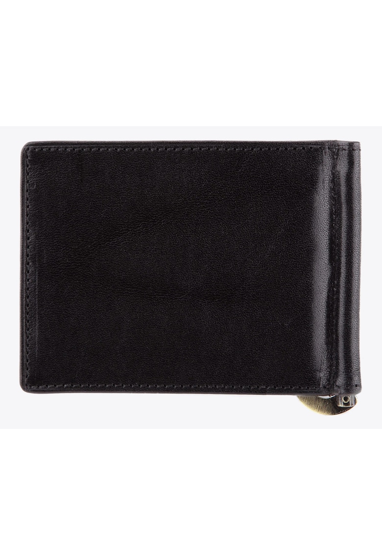 Portofel din piele naturala unisex - 6 locuri pentru carduri - 8x10.5cm - negru