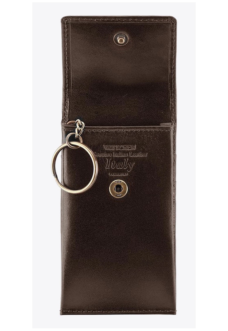 Husa pentru chei din piele naturala - 2 buzunare externe - 11x6 -5cm - maro
