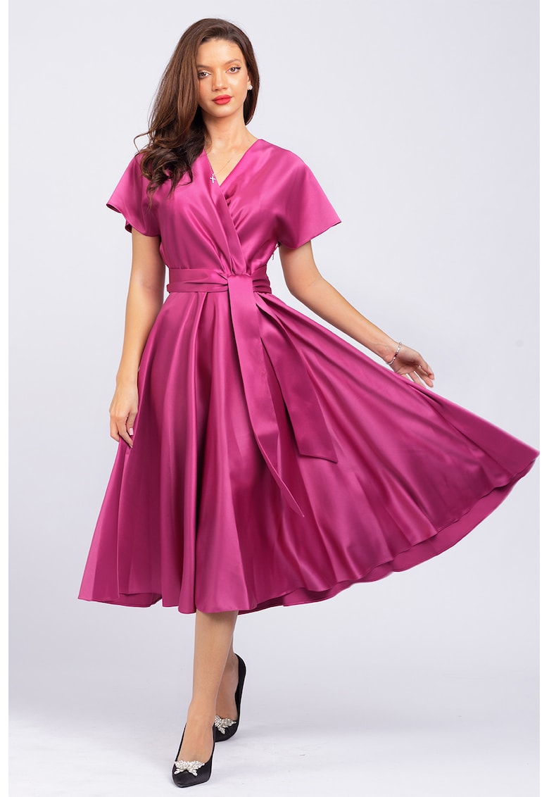 Rochie midi evazata cu aspect satinat