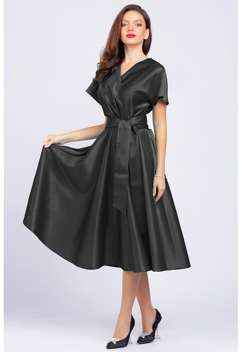 Rochie midi evazata cu aspect satinat