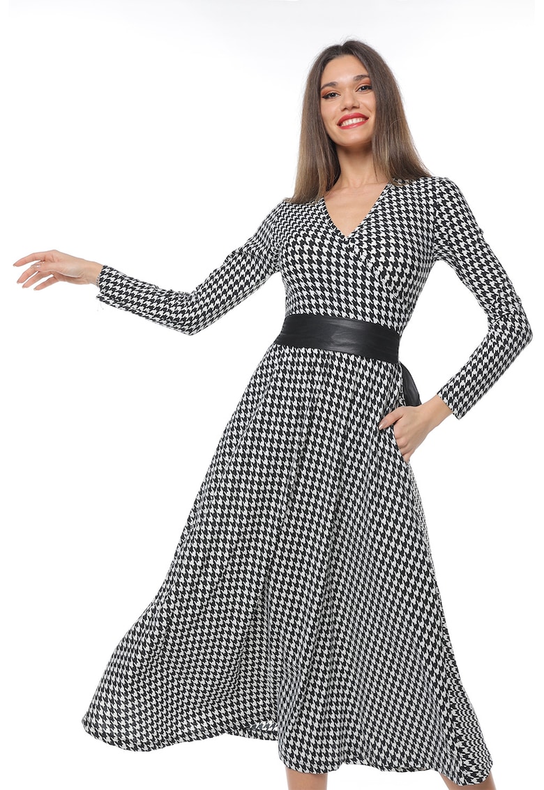 Rochie maxi evazata - Alb/Negru stins