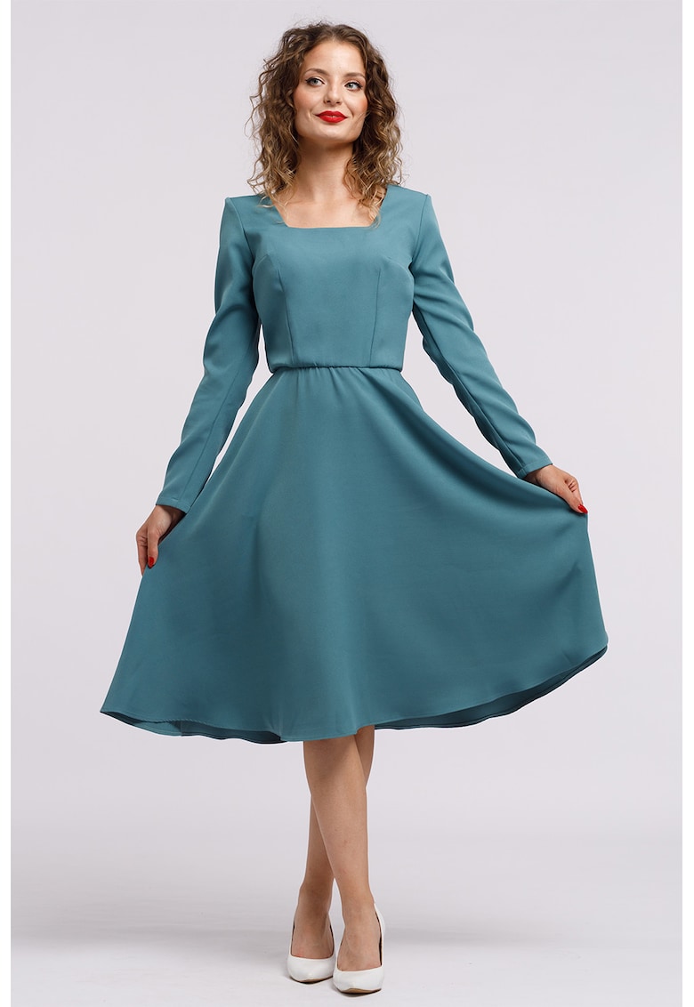 Rochie midi evazata - Turcoaz