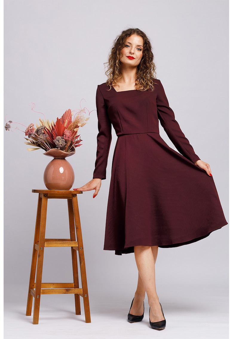 Rochie midi evazata - Visiniu