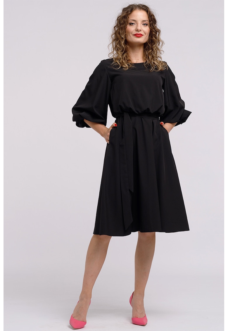 Rochie midi evazata cu cordon