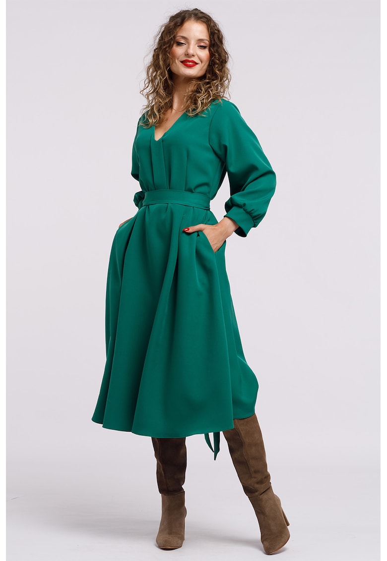 Rochie midi cu croiala in A si buzunare